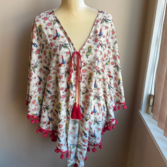 America & Beyond womens Swimsuit Coverup sz s/M Parakeet Peacock Floral Print - Picture 2 of 6
